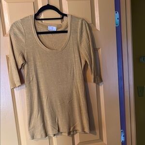 T.La Yellow Ribbed Fitted 1/2 Sleeve Tee